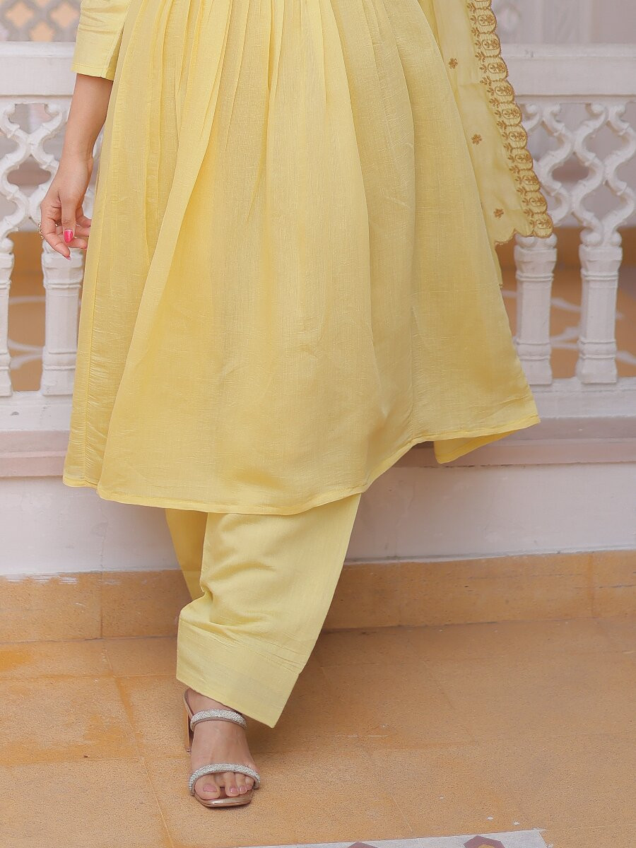 Yellow Chanderi Embroidery Sequins Zari Stone Work Festival Party Wedding Casual Ready Anarkali Pant Salwar Kameez