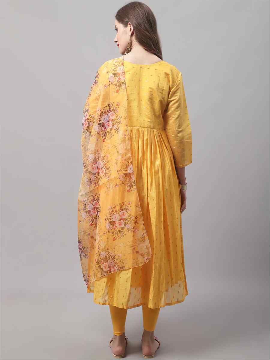 Yellow Chanderi Modal Butti Embroidered Festival Casual Ready Churidar Salwar Kameez