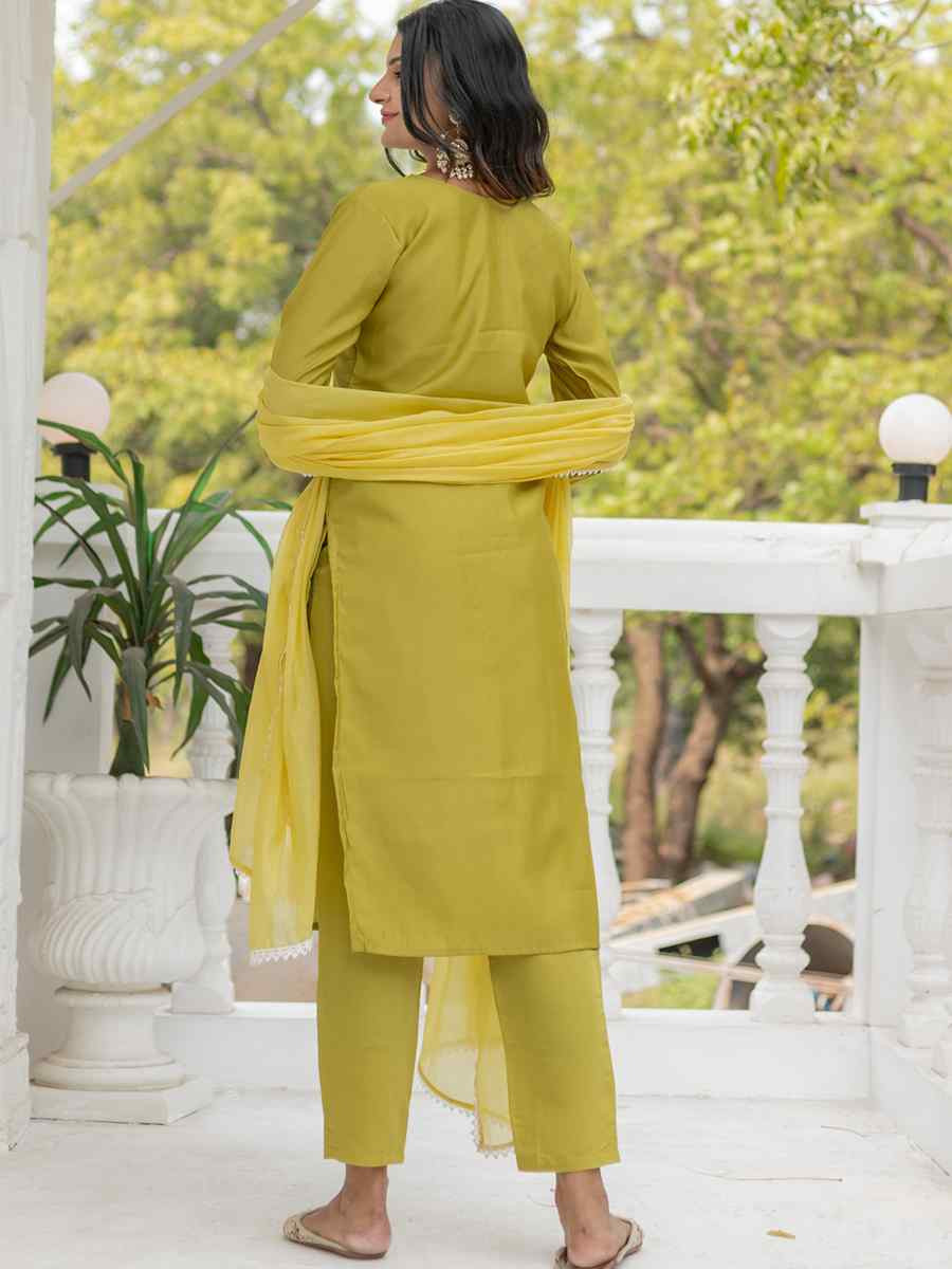 Yellow Chanderi Silk Embroidered Party Wedding Ready Pant Salwar Kameez