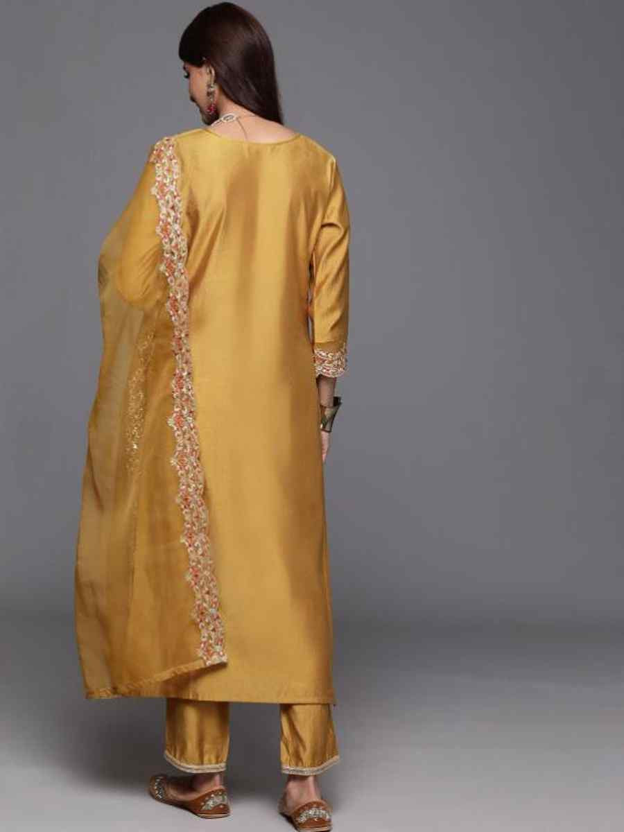 Yellow Chanderi Silk Embroidery Party Wedding Festival Casual Ready Pant Salwar Kameez