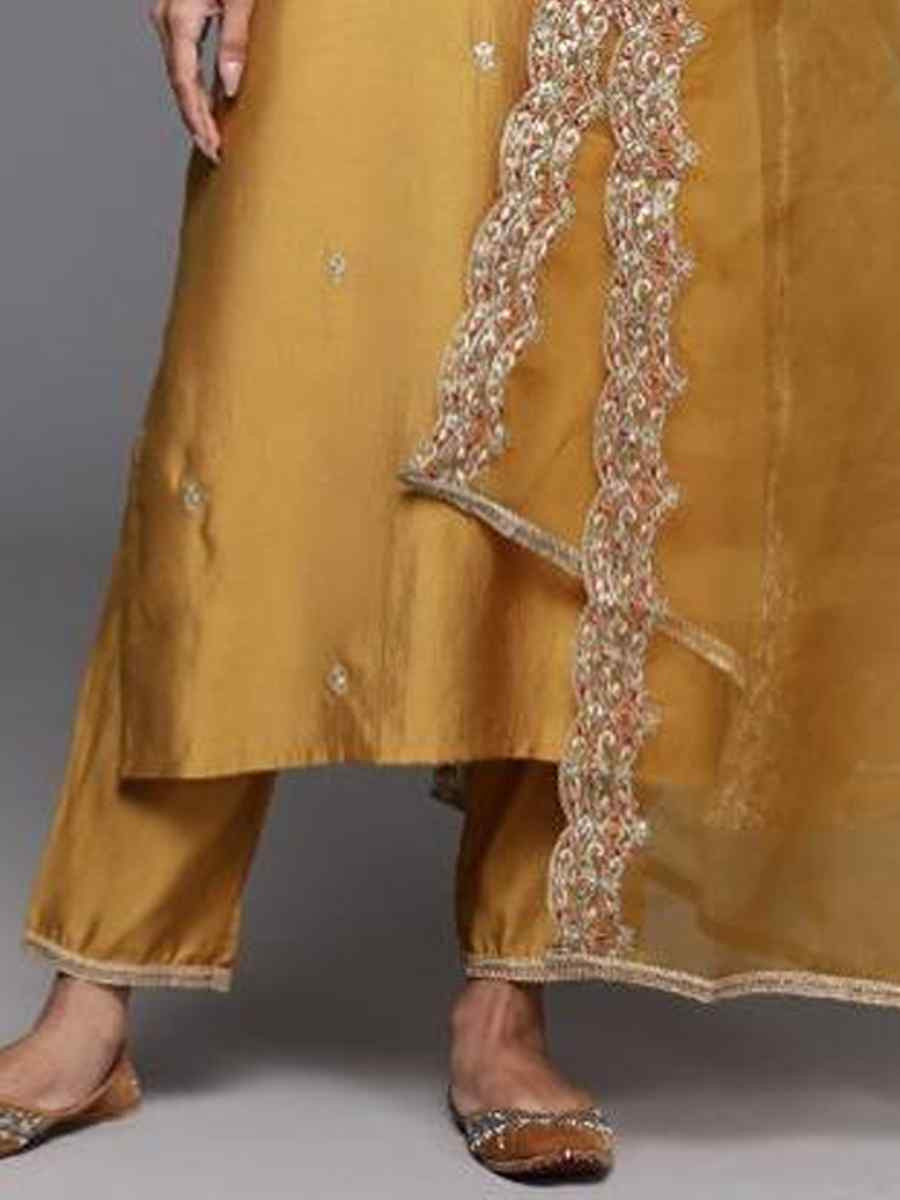 Yellow Chanderi Silk Embroidery Party Wedding Festival Casual Ready Pant Salwar Kameez