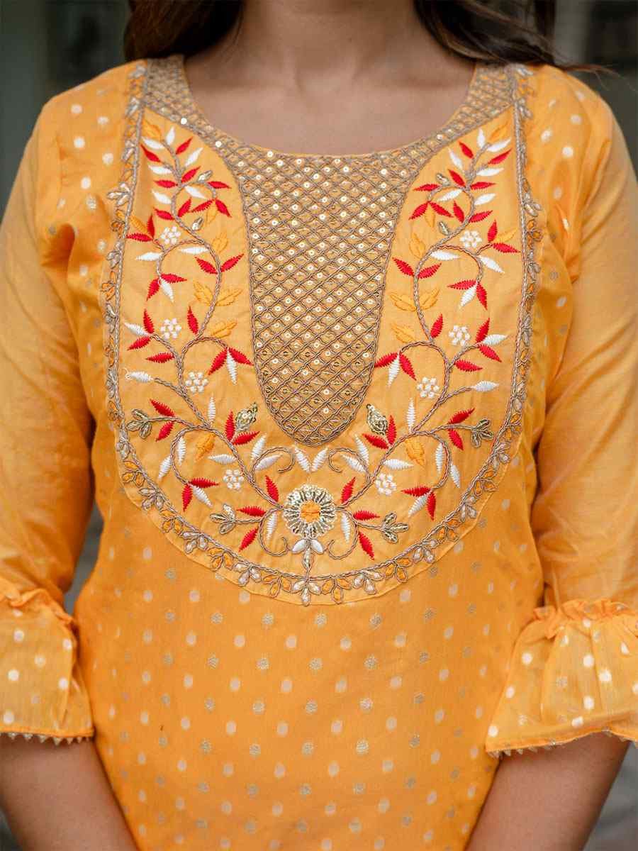 Yellow Chanderi Silk Embroidery Party Wedding Festival Casual Ready Pant Salwar Kameez