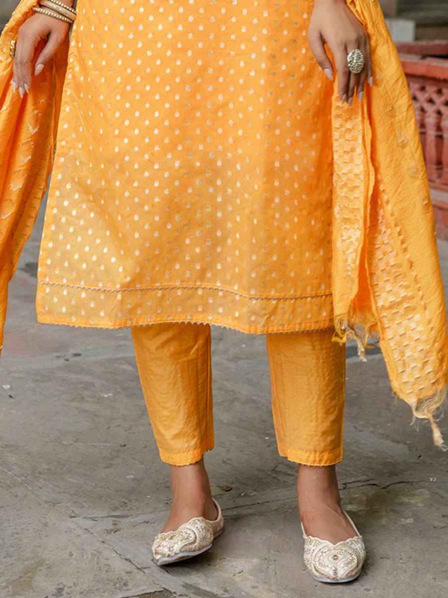 Yellow Chanderi Silk Embroidery Party Wedding Festival Casual Ready Pant Salwar Kameez