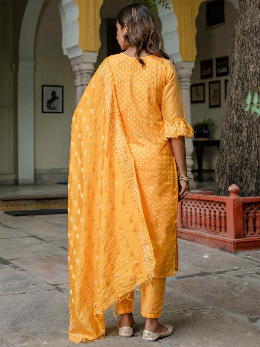 Yellow Chanderi Silk Embroidery Party Wedding Festival Casual Ready Pant Salwar Kameez