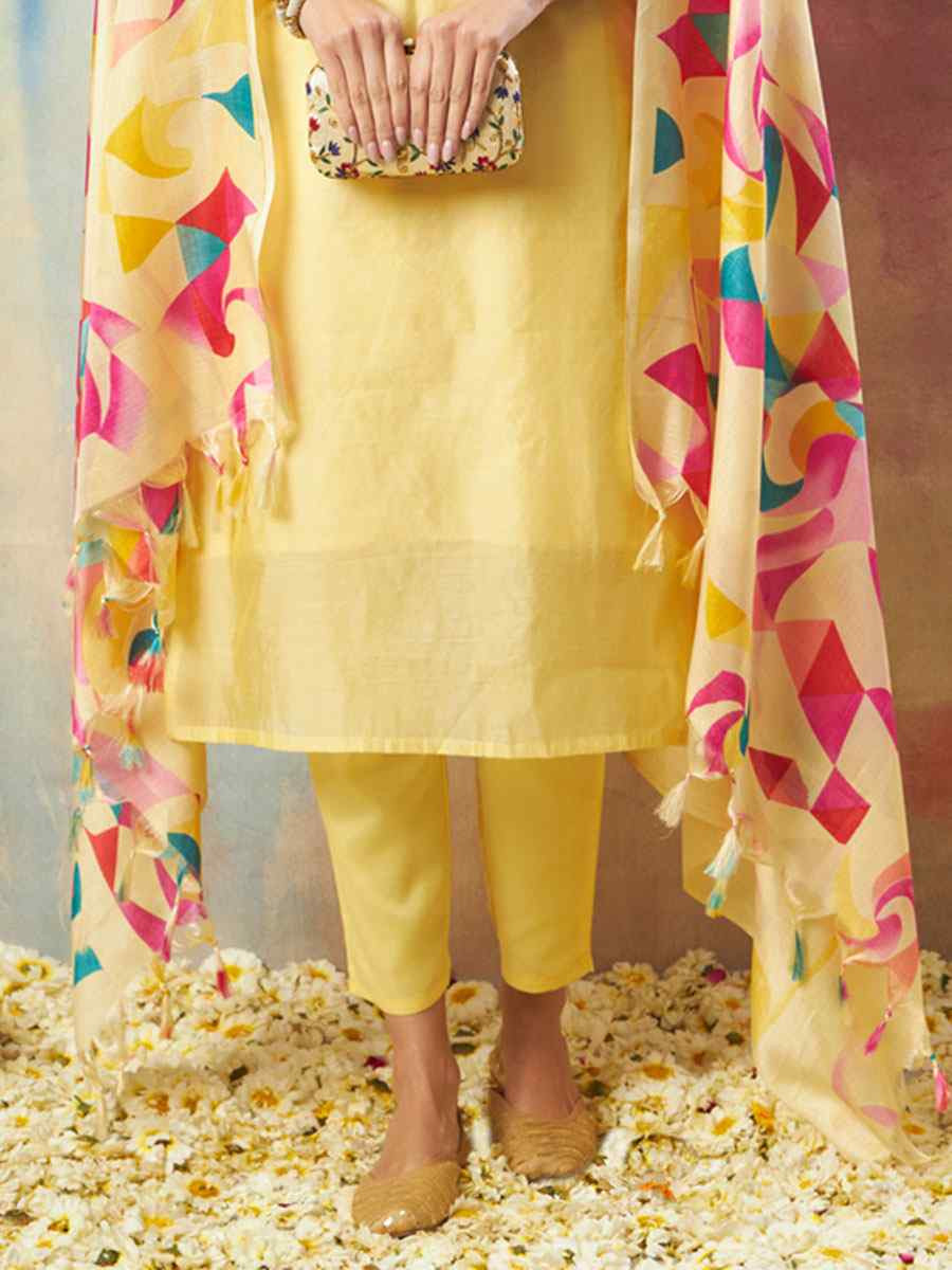 Yellow Chanderi Silk Embroidery Party Wedding Festival Casual Ready Pant Salwar Kameez