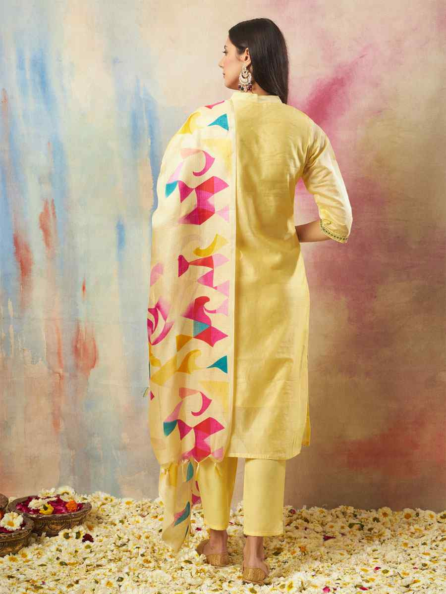 Yellow Chanderi Silk Embroidery Party Wedding Festival Casual Ready Pant Salwar Kameez