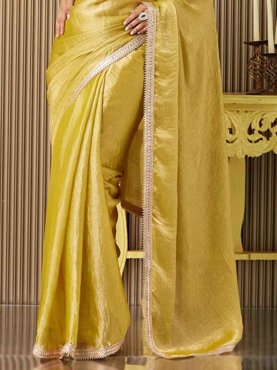 Yellow Chiffon Embroidered Festival Wedding Fancy Heavy Border Saree