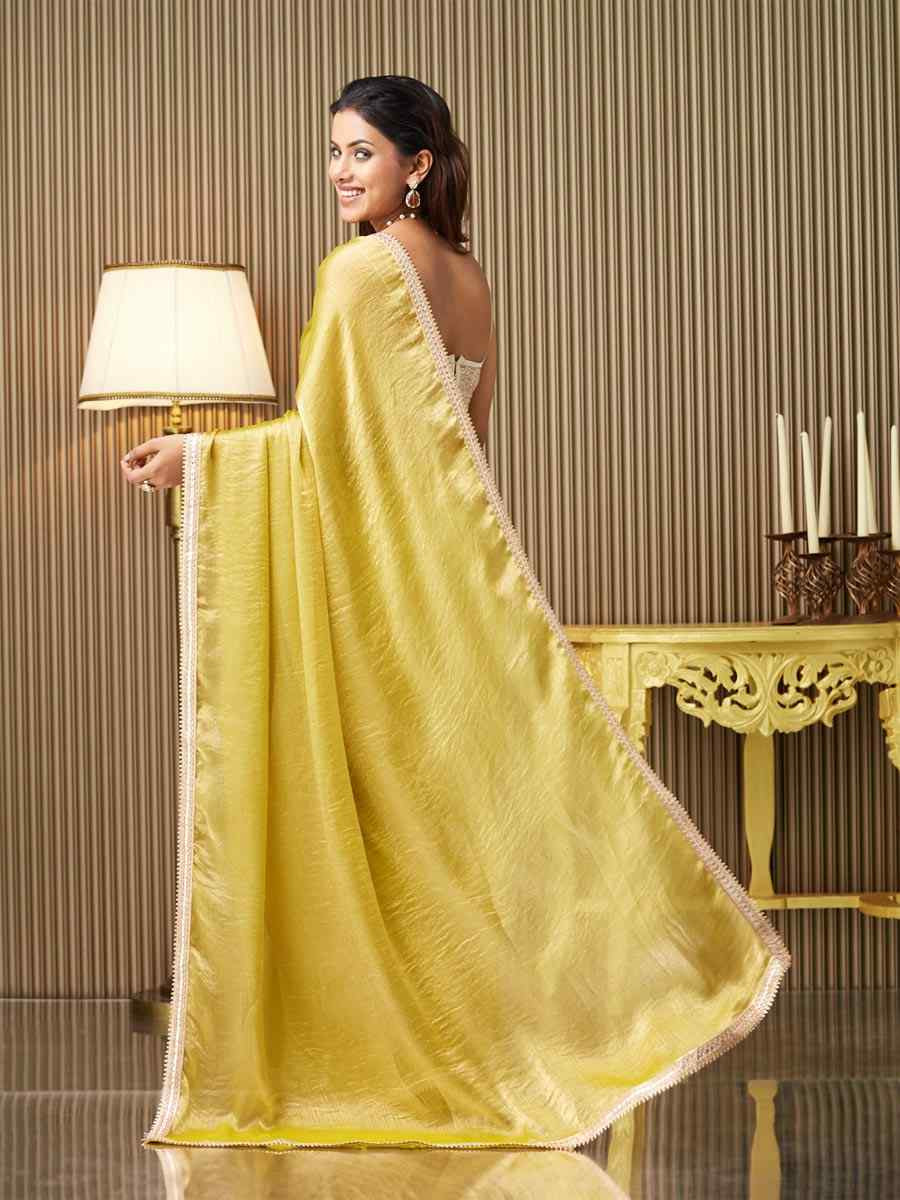 Yellow Chiffon Embroidered Festival Wedding Fancy Heavy Border Saree