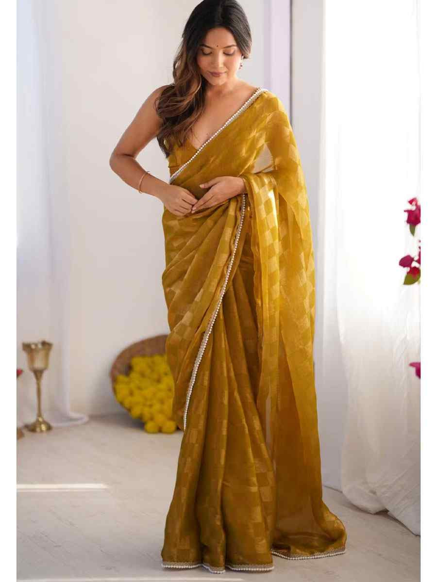 Yellow Chiffon Prinred Traditional Fastive Reception Festival Wedding Fancy Heavy Border Saree
