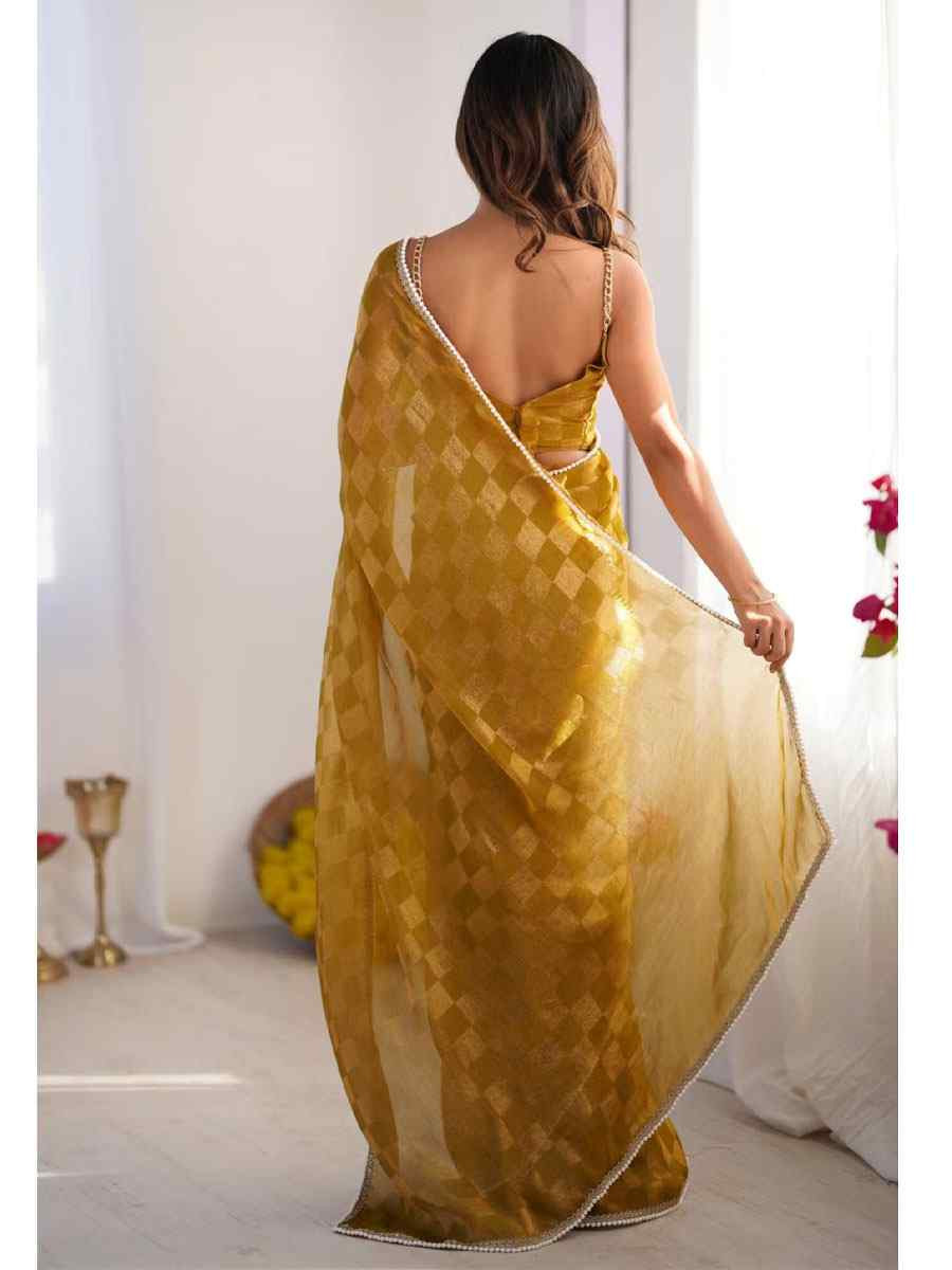 Yellow Chiffon Prinred Traditional Fastive Reception Festival Wedding Fancy Heavy Border Saree