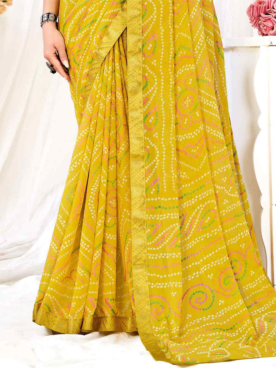 Yellow Chiffon Printed Casual Festival Contemporary Saree