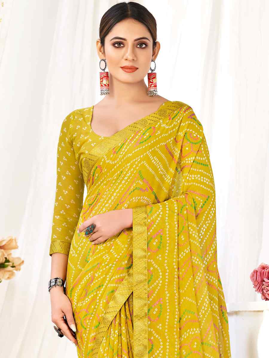 Yellow Chiffon Printed Casual Festival Contemporary Saree