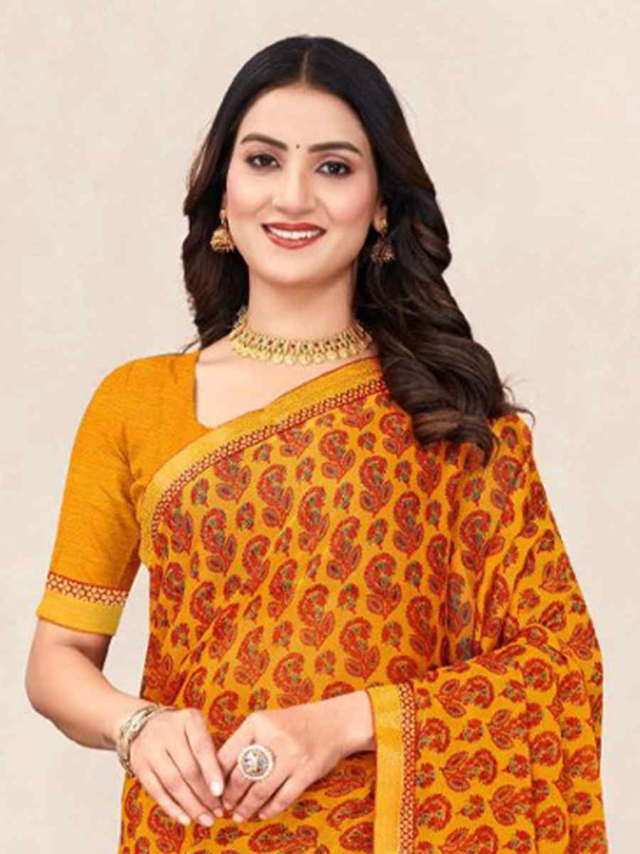 Yellow Chiffon Printed Festival Wedding Fancy Classic Style Sarees