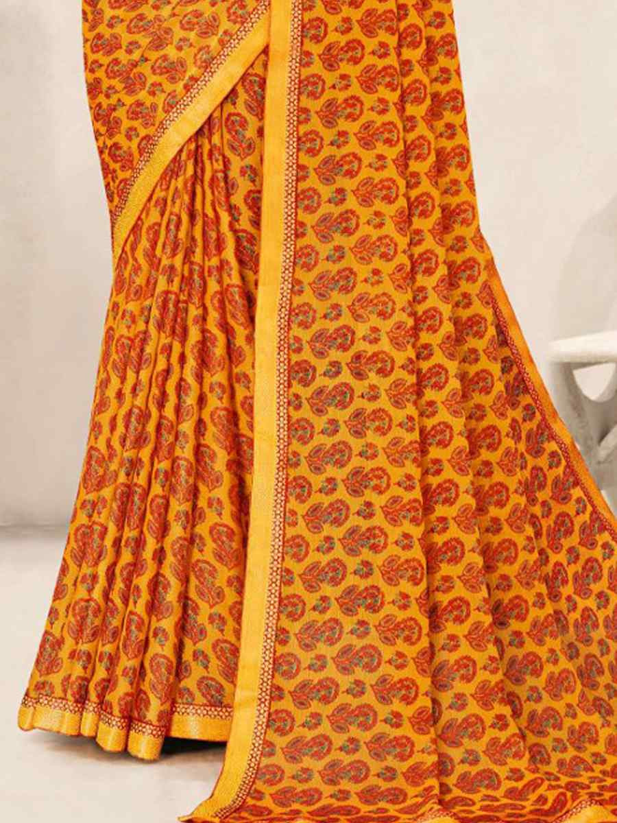 Yellow Chiffon Printed Festival Wedding Fancy Classic Style Sarees