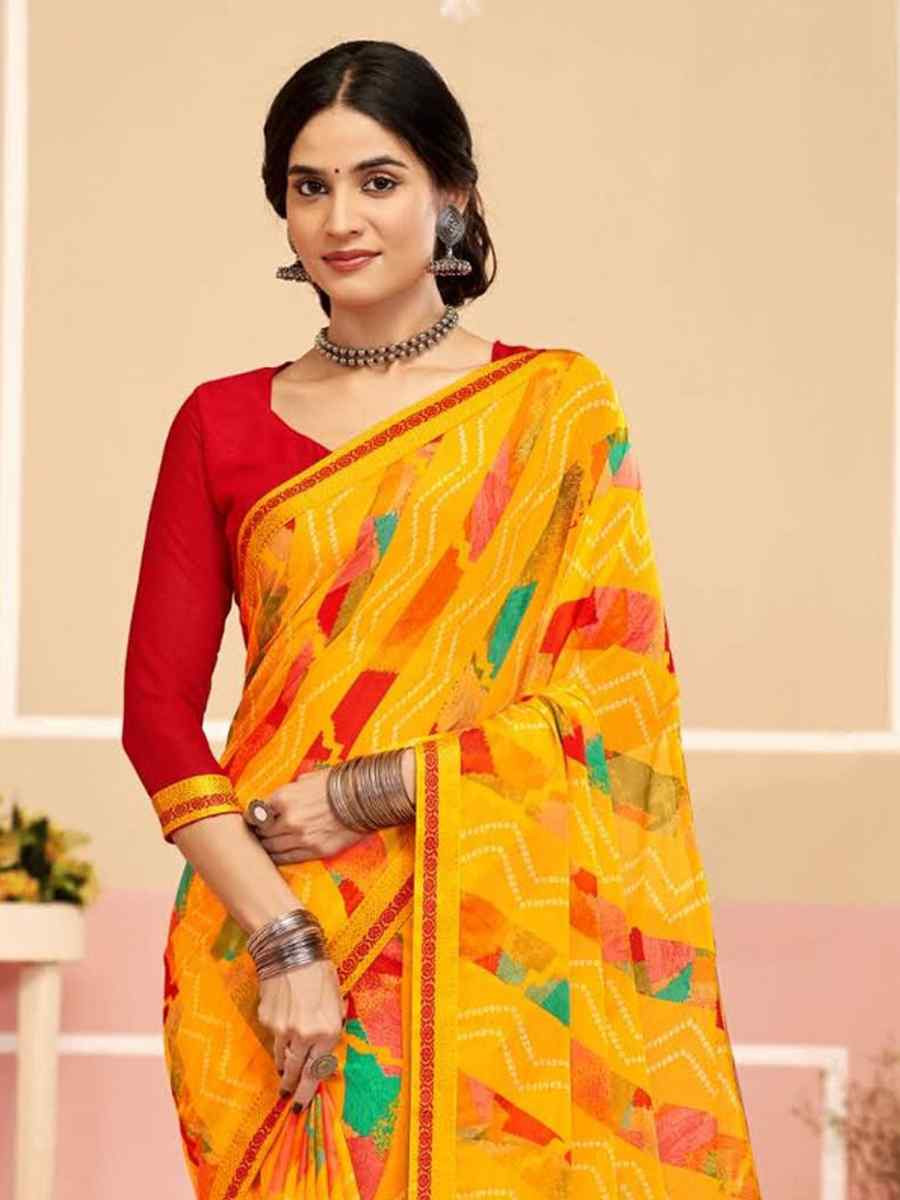 Yellow Chiffon Printed Festival Wedding Fancy Classic Style Sarees