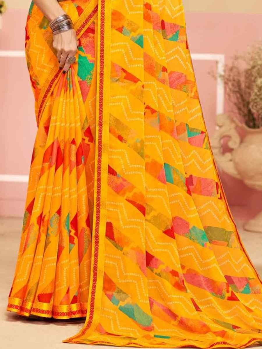 Yellow Chiffon Printed Festival Wedding Fancy Classic Style Sarees