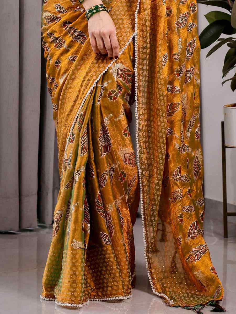 Yellow Chiffon Printed Festival Wedding Fancy Heavy Border Saree