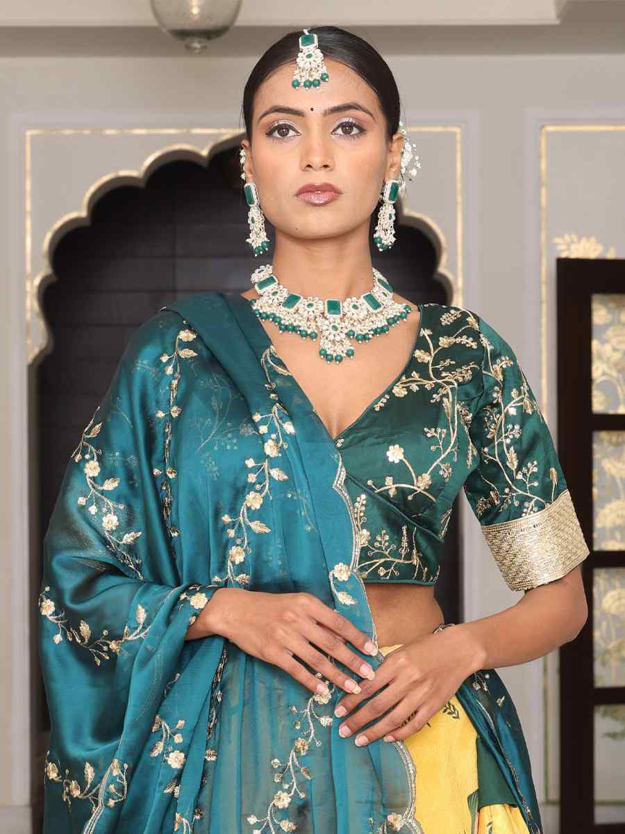 Yellow Chinon Embroidered Wedding Reception Festival Heavy Border Lehenga Choli