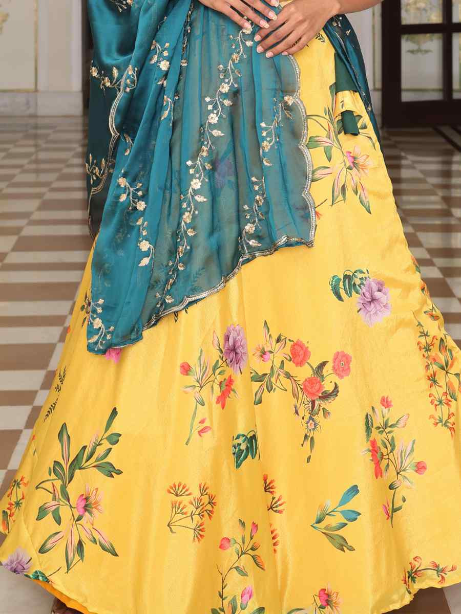 Yellow Chinon Embroidered Wedding Reception Festival Heavy Border Lehenga Choli