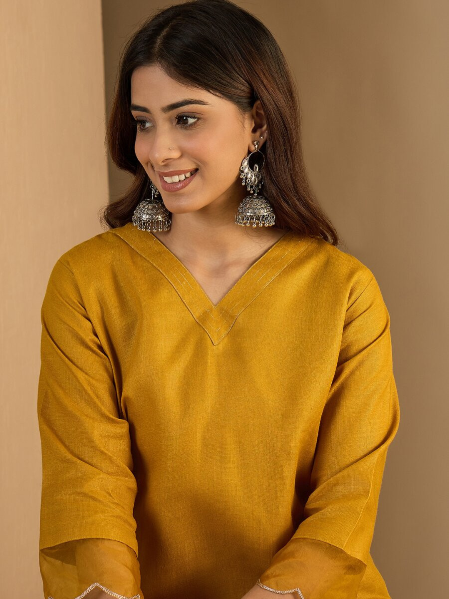 Yellow Cotton Blend Plain Party Wedding Festival Casual Ready Pant Salwar Kameez