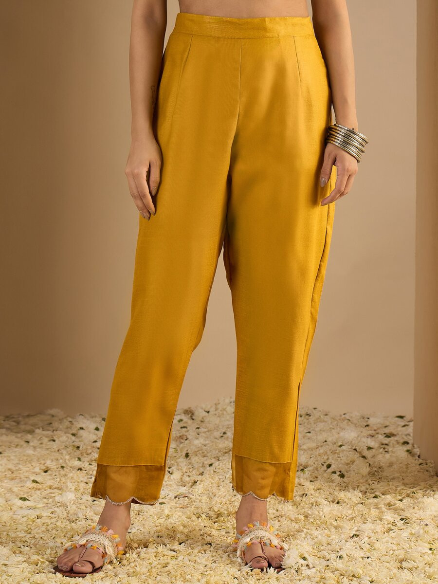 Yellow Cotton Blend Plain Party Wedding Festival Casual Ready Pant Salwar Kameez