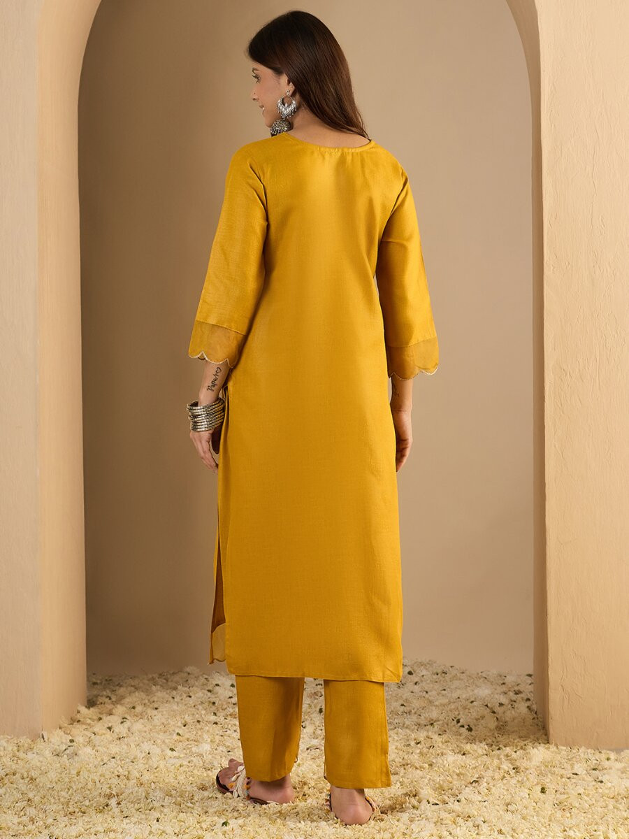 Yellow Cotton Blend Plain Party Wedding Festival Casual Ready Pant Salwar Kameez