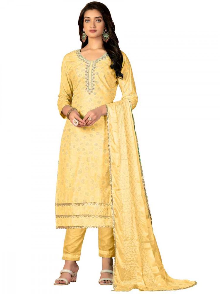 Yellow Cotton Embroidered Casual Festival Pant Salwar Kameez