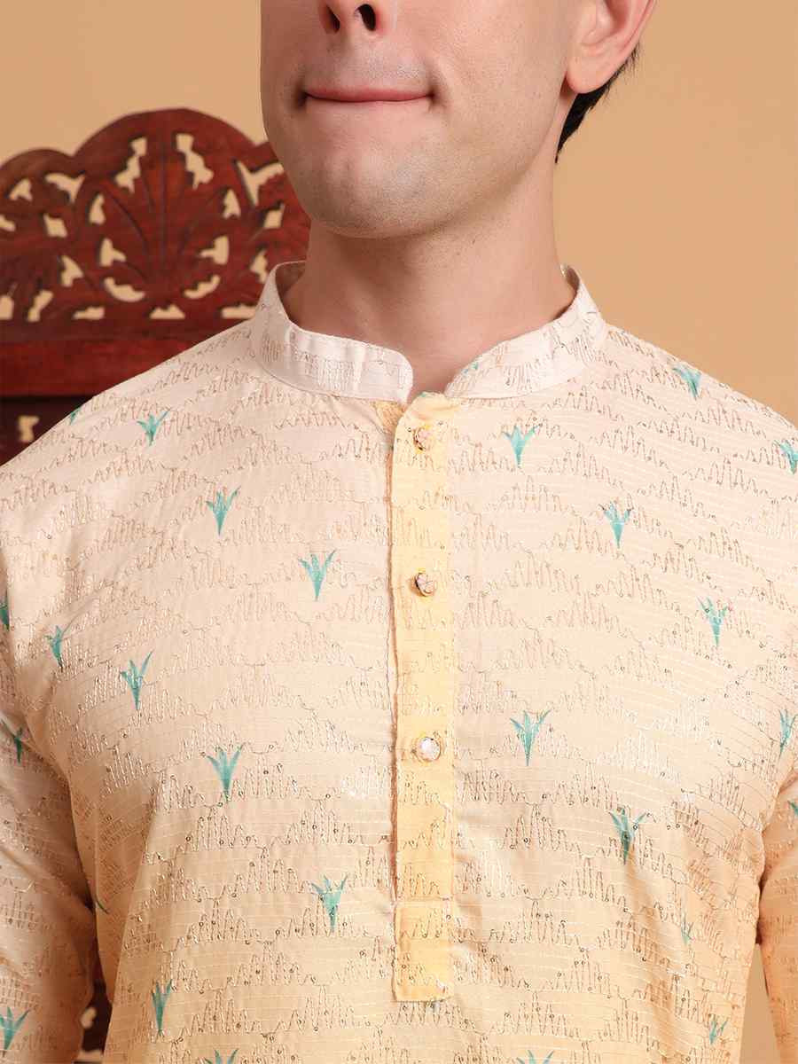 Yellow Cotton Embroidered Festival Mehendi Kurta