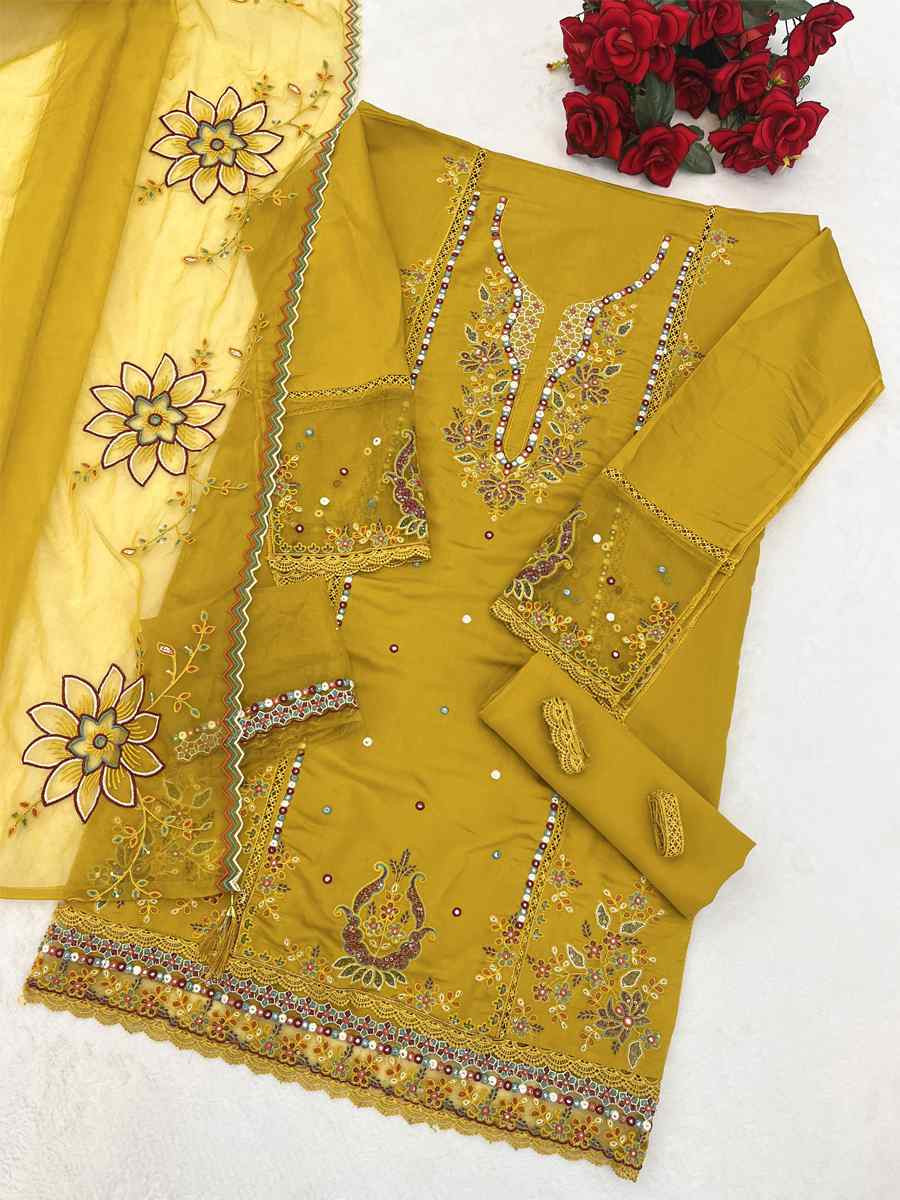 Yellow Cotton Embroidered Festival Wedding Pant Salwar Kameez