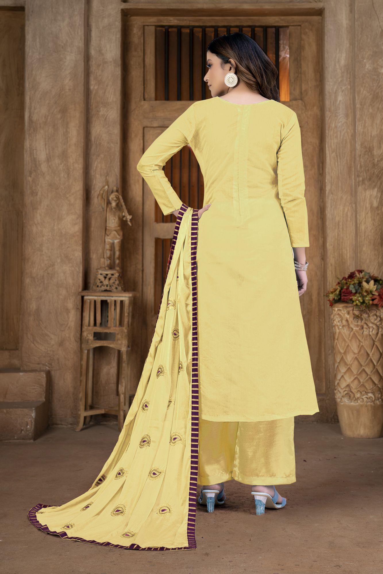 Yellow Cotton Embroidery Festival Party Pant Salwar Kameez