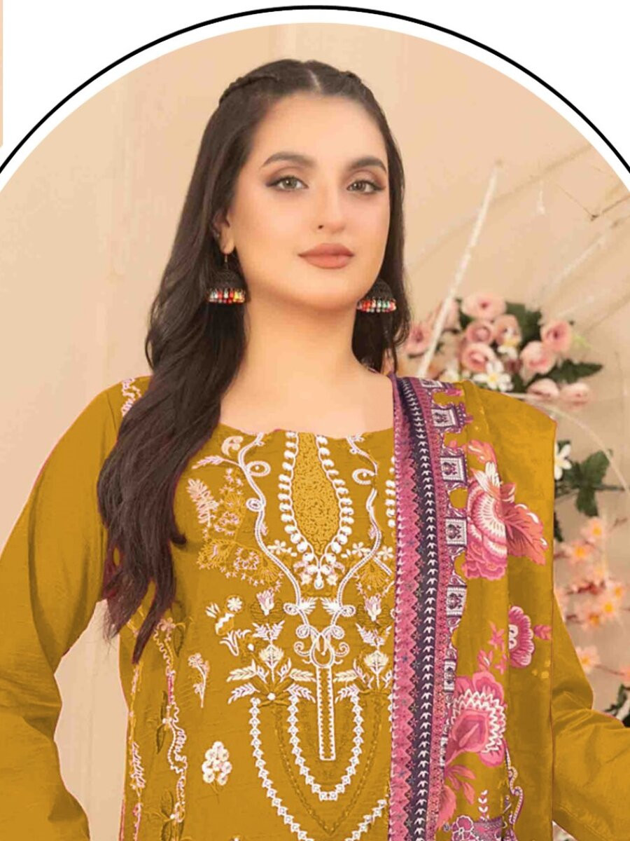 Yellow Cotton Embroidery Sequins Zari Wedding Party Festival Casual Pant Salwar Kameez