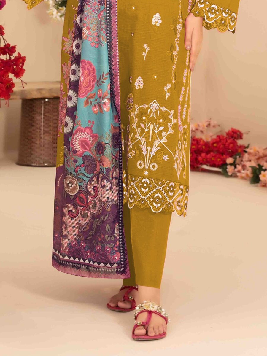 Yellow Cotton Embroidery Sequins Zari Wedding Party Festival Casual Pant Salwar Kameez