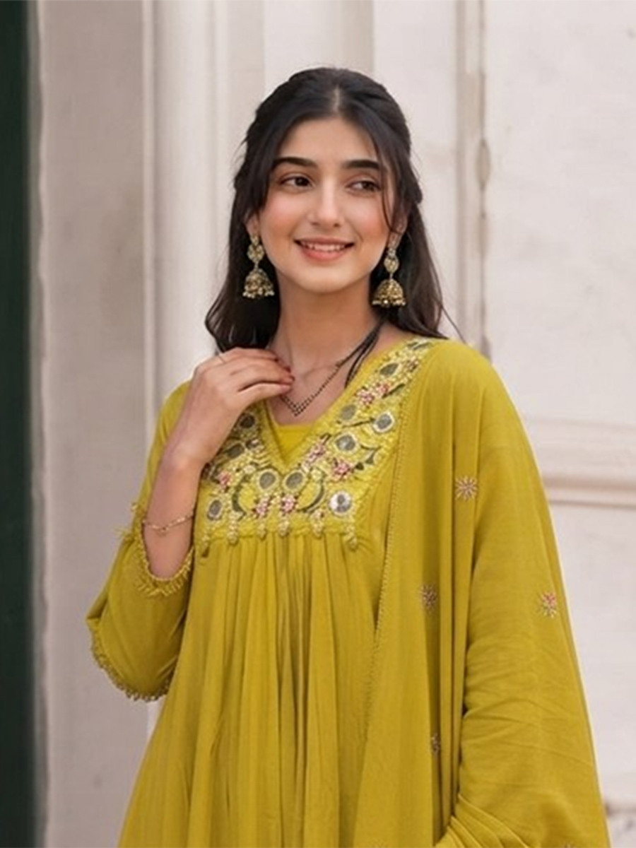 Yellow Cotton Embroidery Wedding Party Festival Casual Ready Palazzo Pant Salwar Kameez