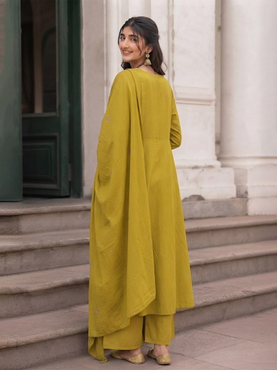 Yellow Cotton Embroidery Wedding Party Festival Casual Ready Palazzo Pant Salwar Kameez