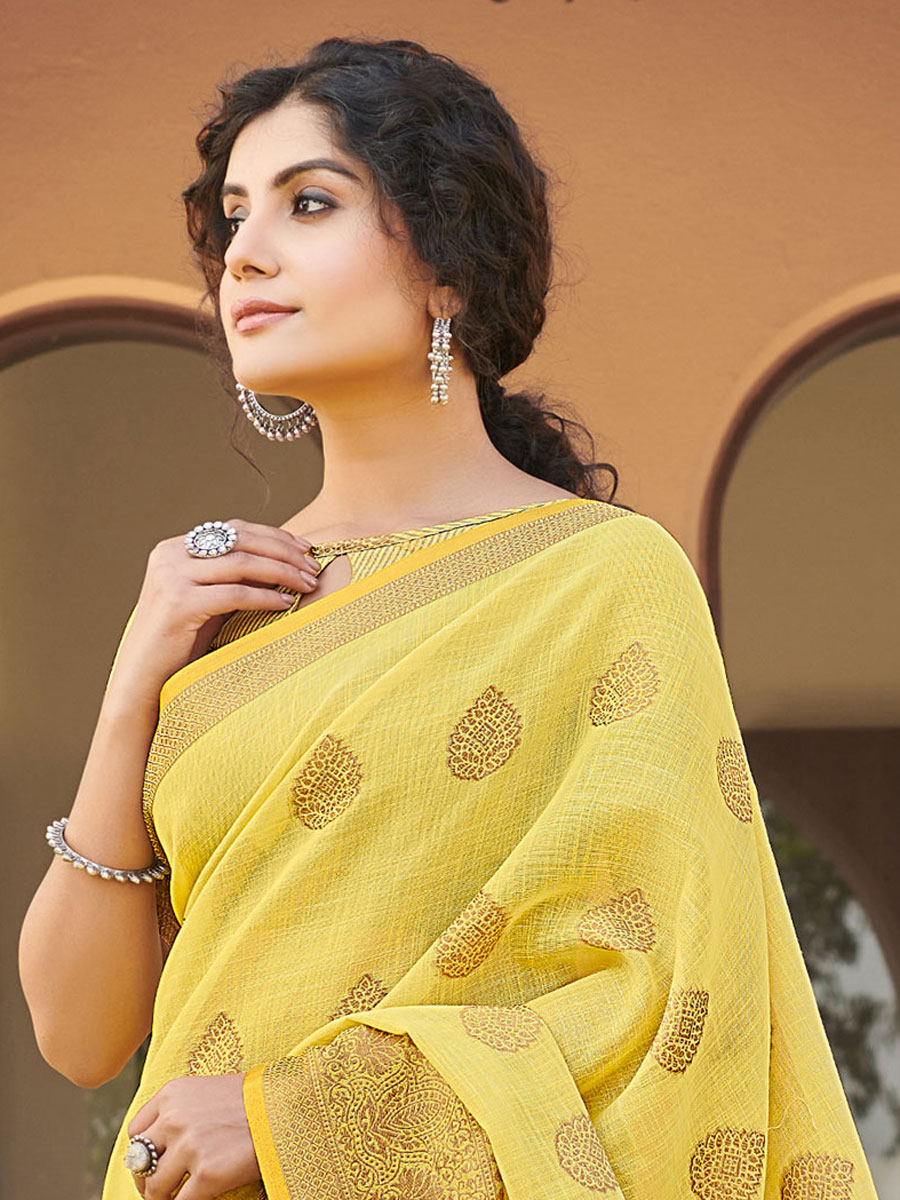 Yellow Cotton Handwoven Festival Saree