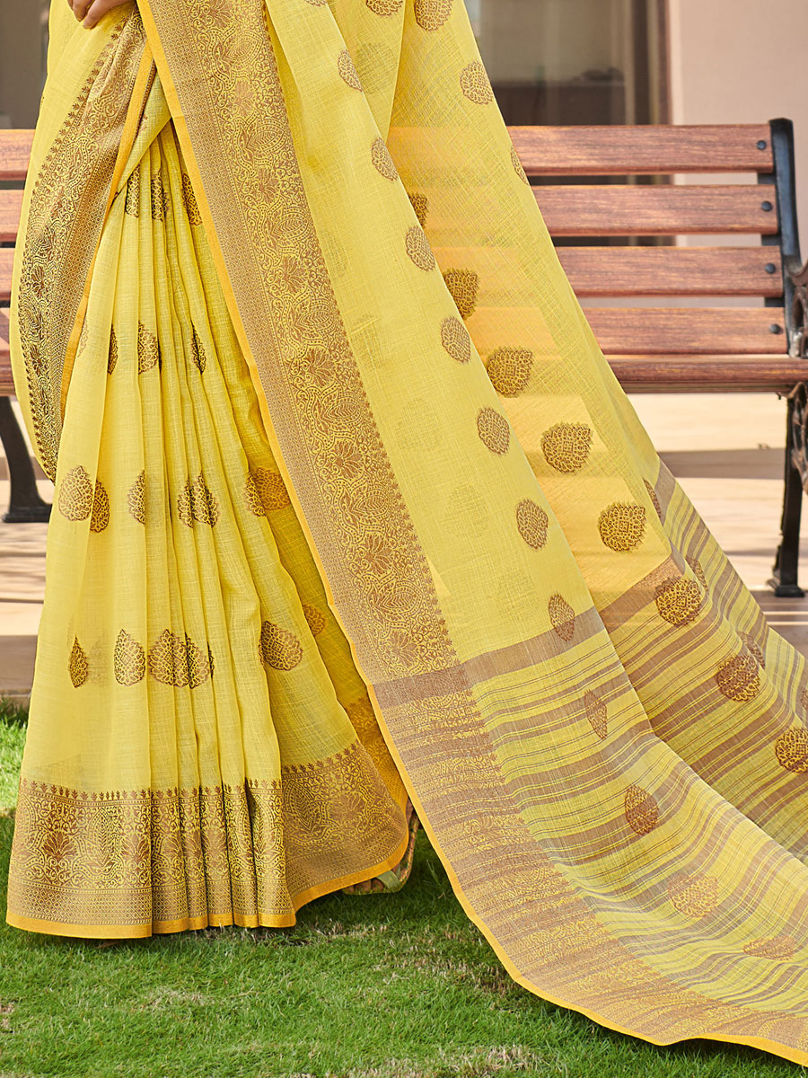 Yellow Cotton Handwoven Festival Saree