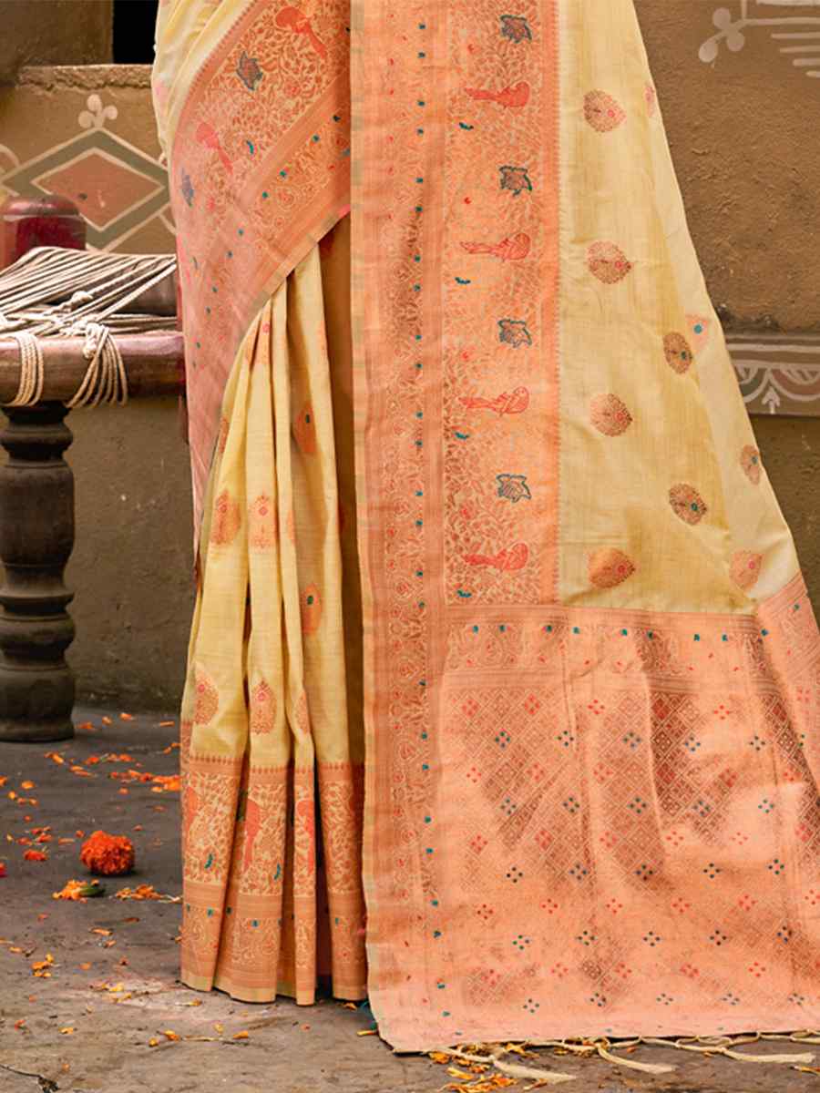 Yellow Cotton Handwoven Wedding Festival Heavy Border Saree
