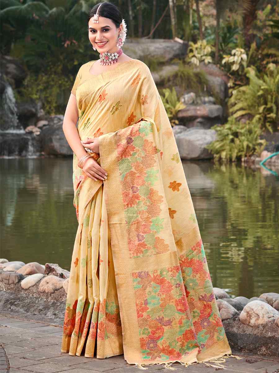 Yellow Cotton Handwoven Wedding Festival Heavy Border Saree