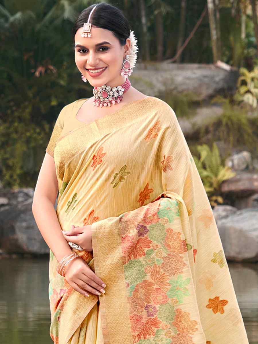 Yellow Cotton Handwoven Wedding Festival Heavy Border Saree