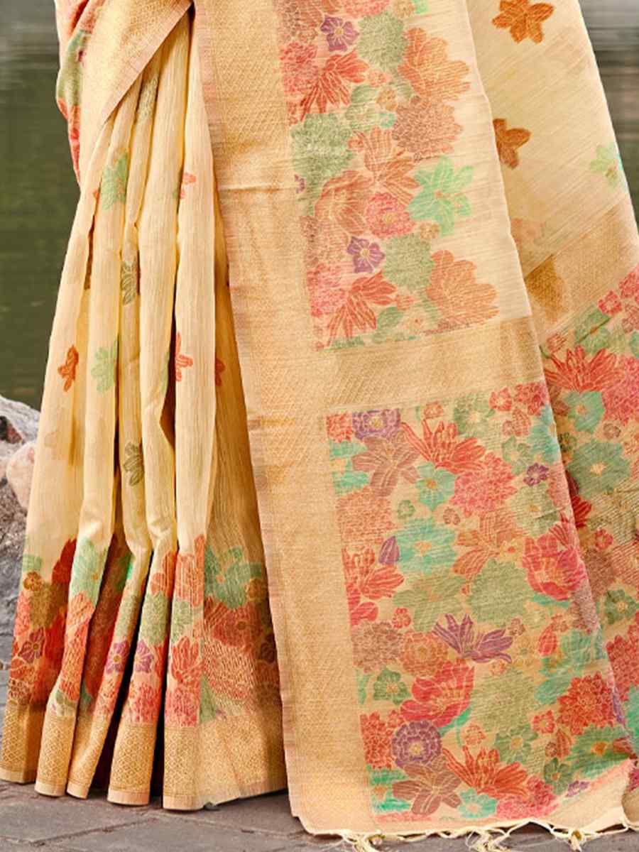 Yellow Cotton Handwoven Wedding Festival Heavy Border Saree