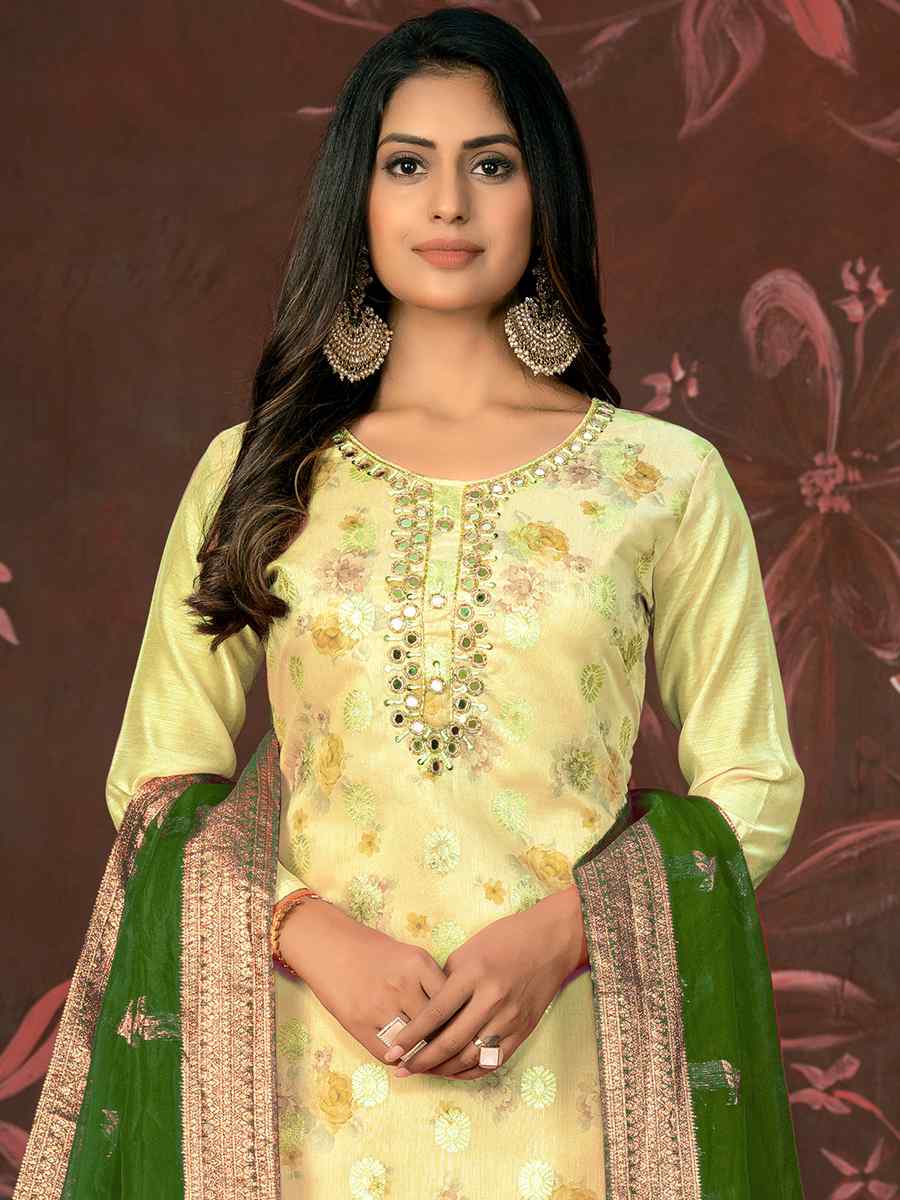 Yellow Cotton Jacquard Embroidered Casual Festival Pant Salwar Kameez