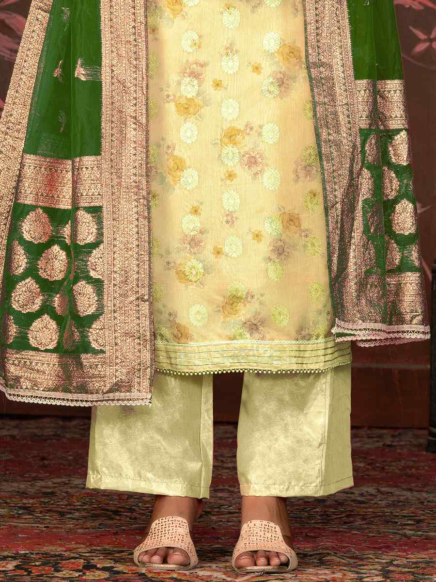 Yellow Cotton Jacquard Embroidered Casual Festival Pant Salwar Kameez