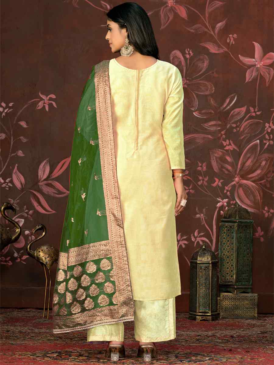 Yellow Cotton Jacquard Embroidered Casual Festival Pant Salwar Kameez