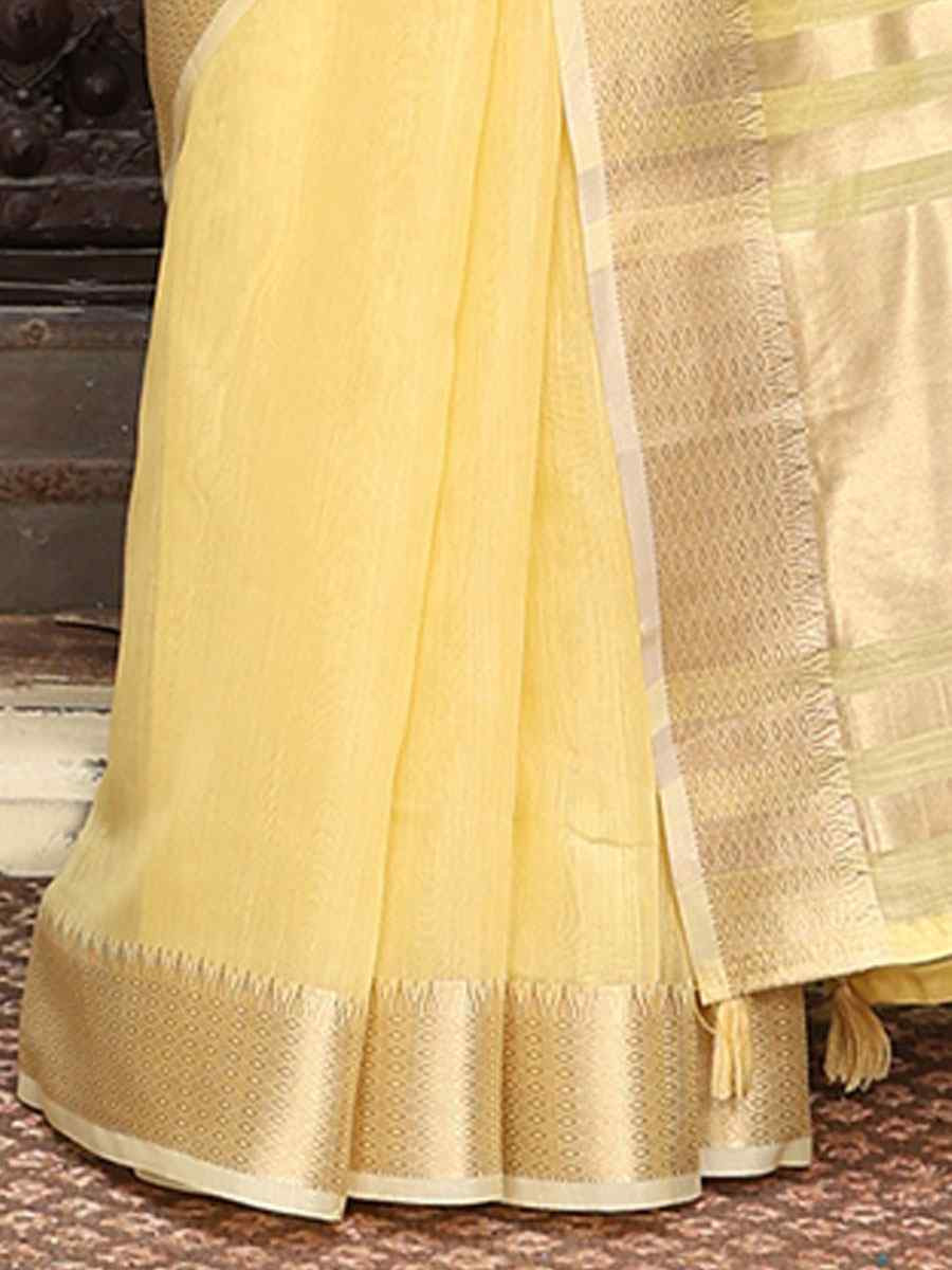 Yellow Cotton Plain Zari Work Casual Reception Festival Wedding Fancy Classic Style Sarees