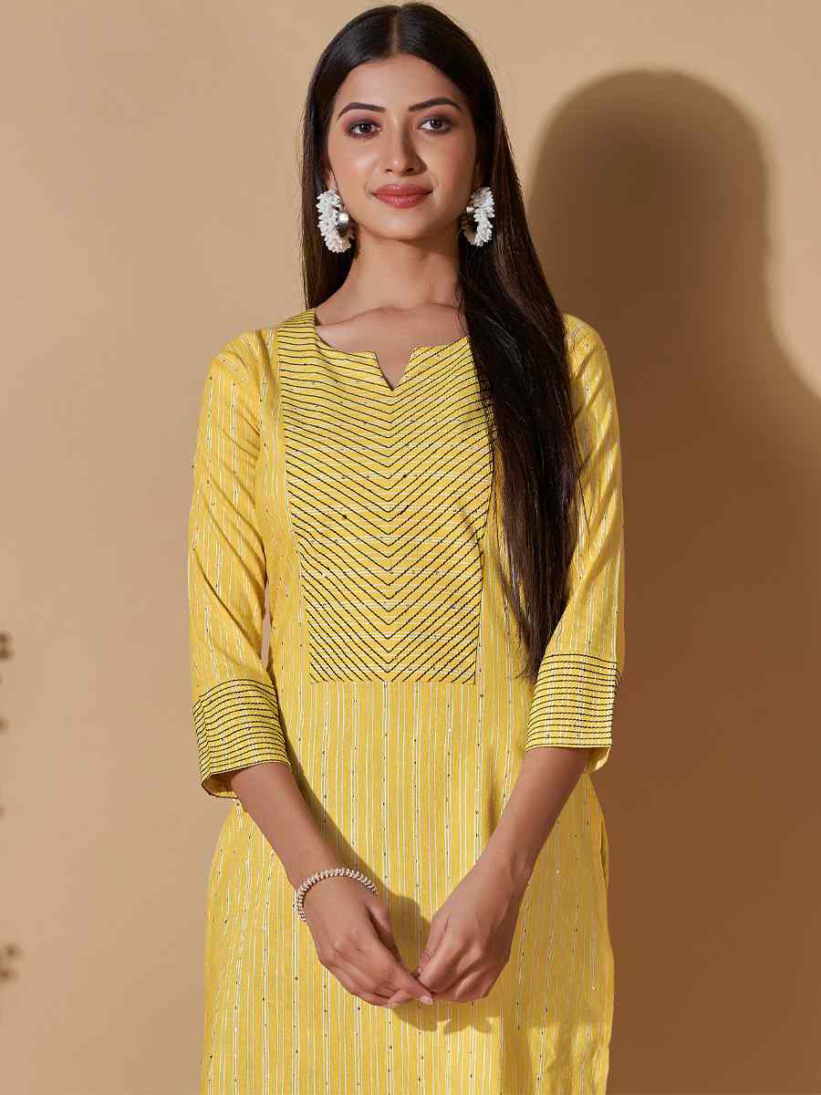 Yellow Cotton Printed Casual Festival Kurti