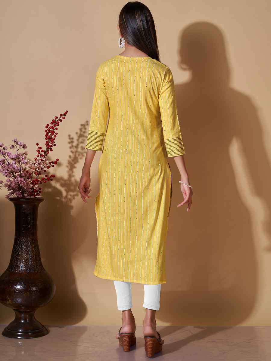 Yellow Cotton Printed Casual Festival Kurti