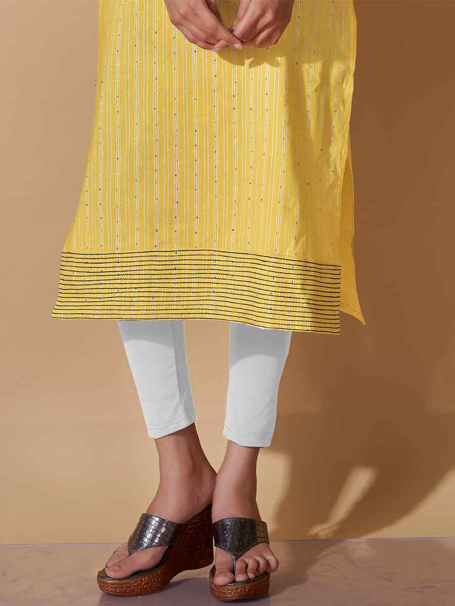 Yellow Cotton Printed Casual Festival Kurti