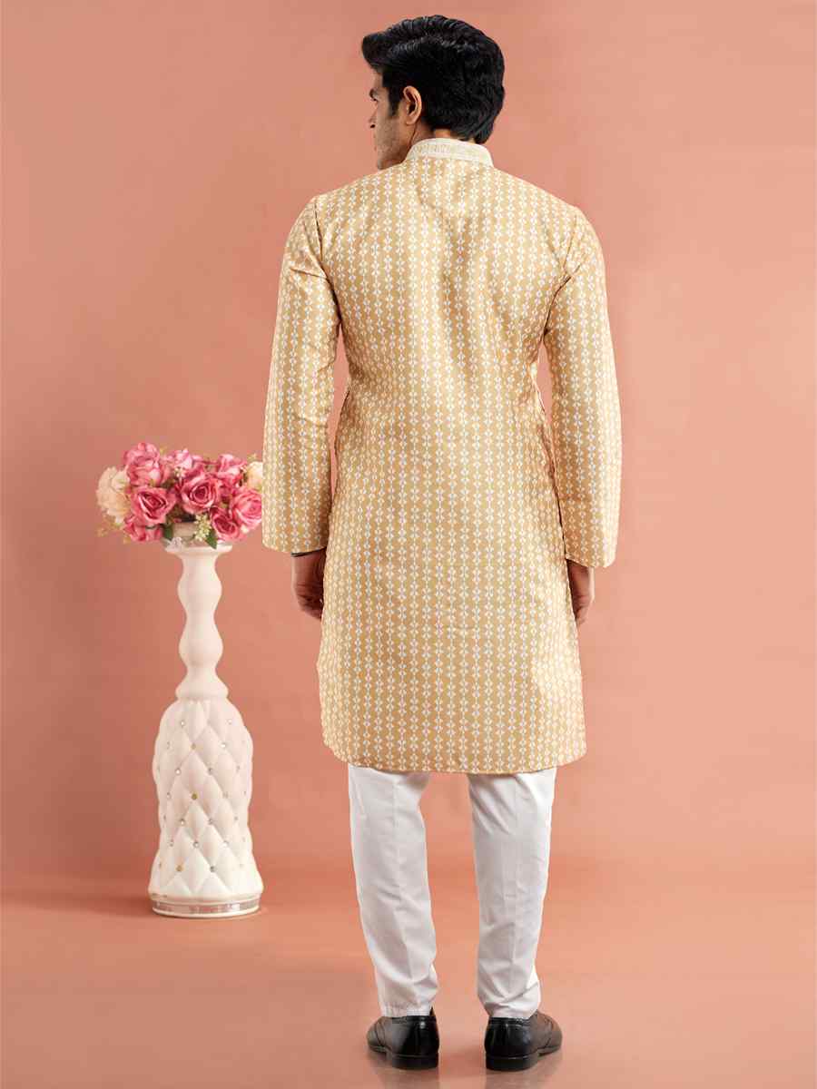 Yellow Cotton Printed Festival Casual Kurta