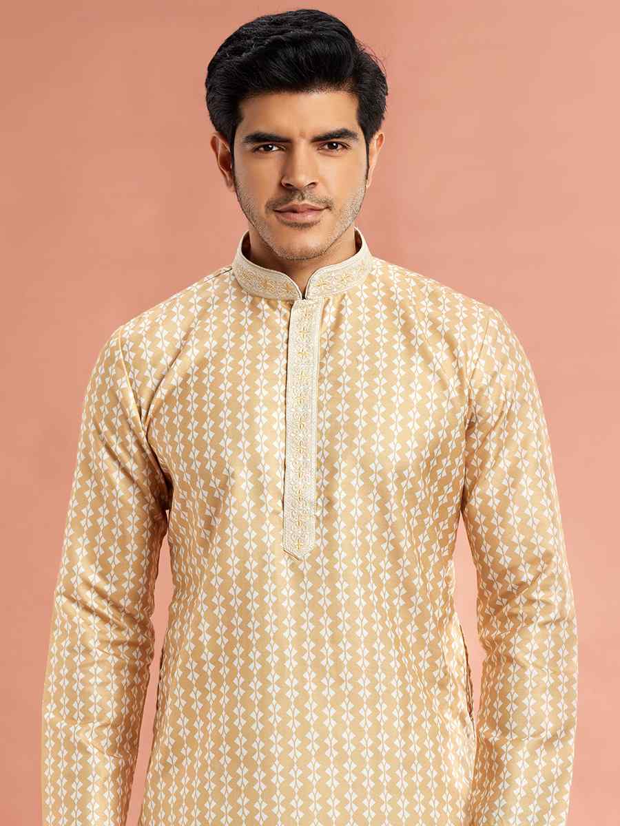 Yellow Cotton Printed Festival Casual Kurta