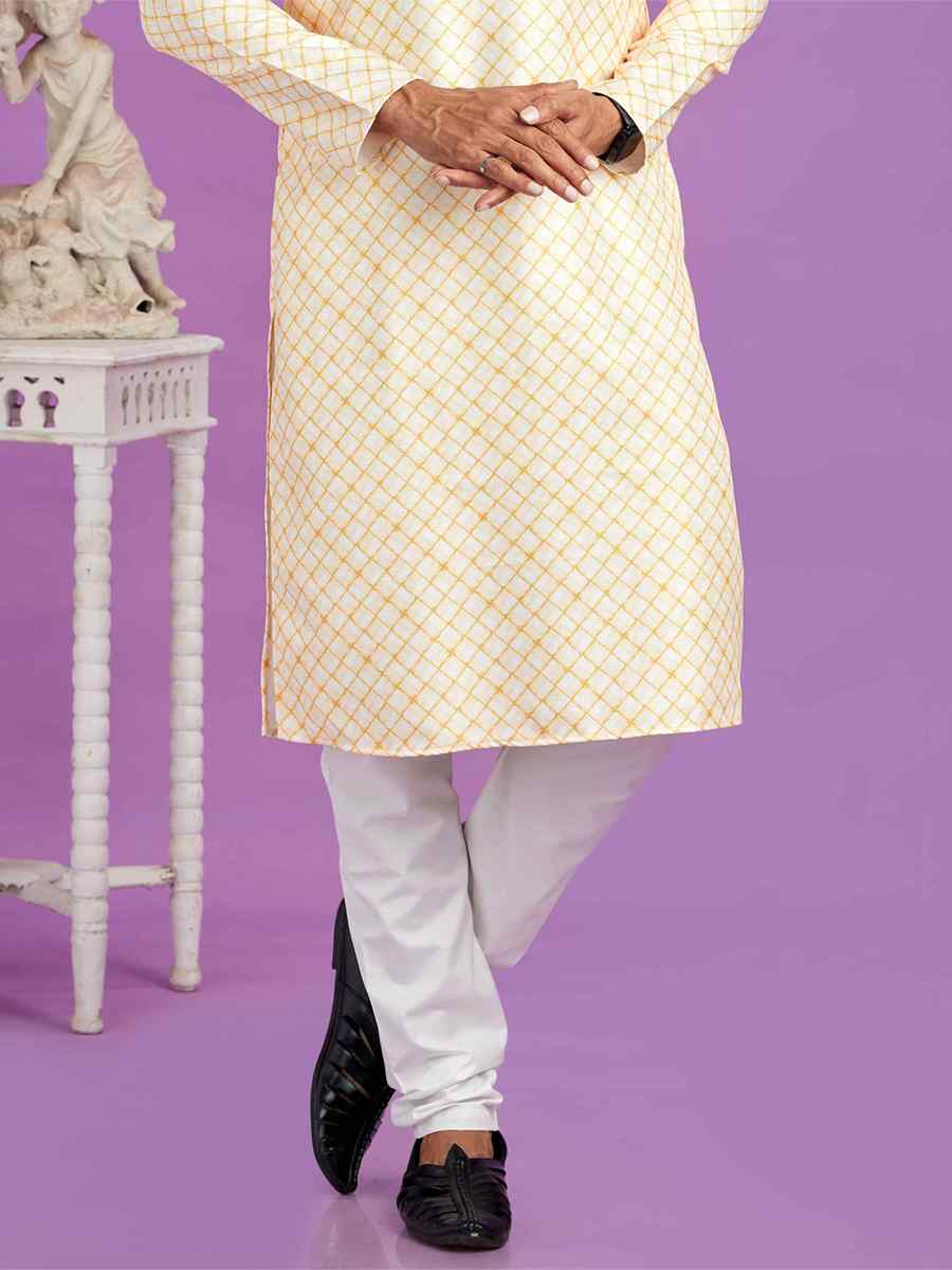 Yellow Cotton Printed Festival Casual Kurta